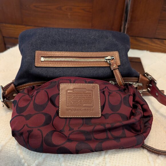 VINTAGE Coach Denim Shoulder Bag with Red Stripes And Brown Accents - Picture 11 of 11